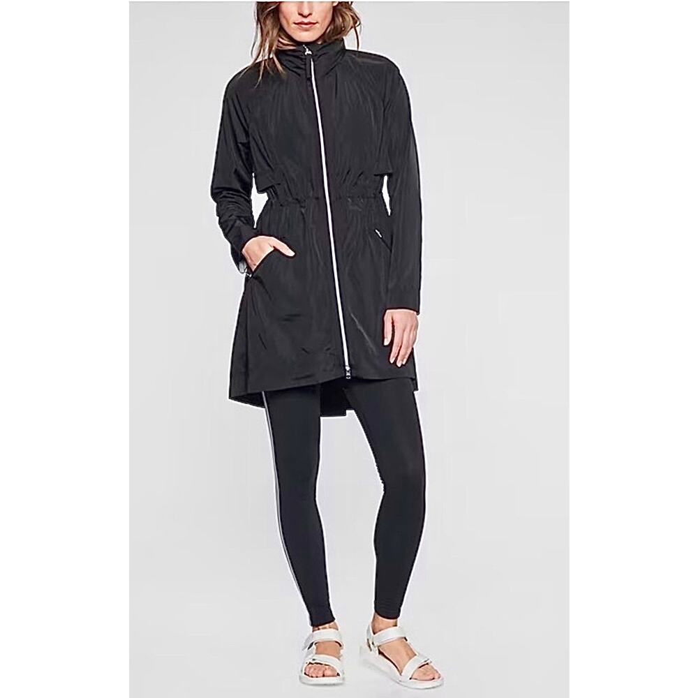 Athleta Rain Drop Jacket Black Anorak Cinch Waist Size L - Picture 2 of 14